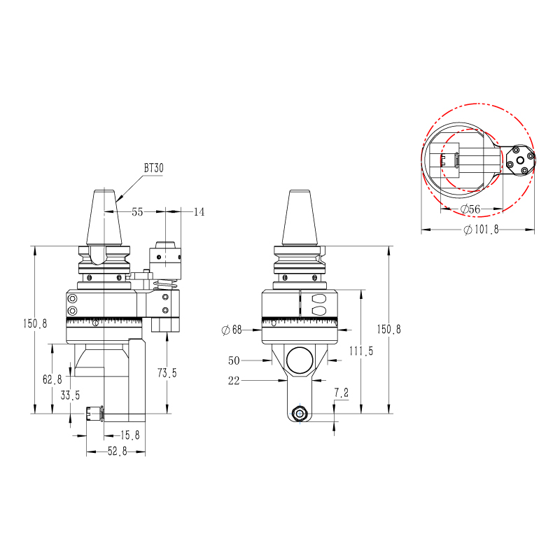 DK90-BT30-DC5-33.5輕型側(cè)銑頭，小型直角銑頭